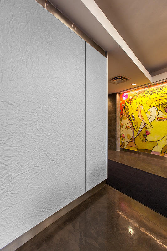 FSRT674 Система облицовки стен Levele панелями лайтпланов; Вставки из вивихромового хромового стекла с белой прослойкой и опалексной отделкой показаны с подсветкой в ​​здании Brandywine, Уилмингтон, Делавэр Forms-surfaces  - Вид №10