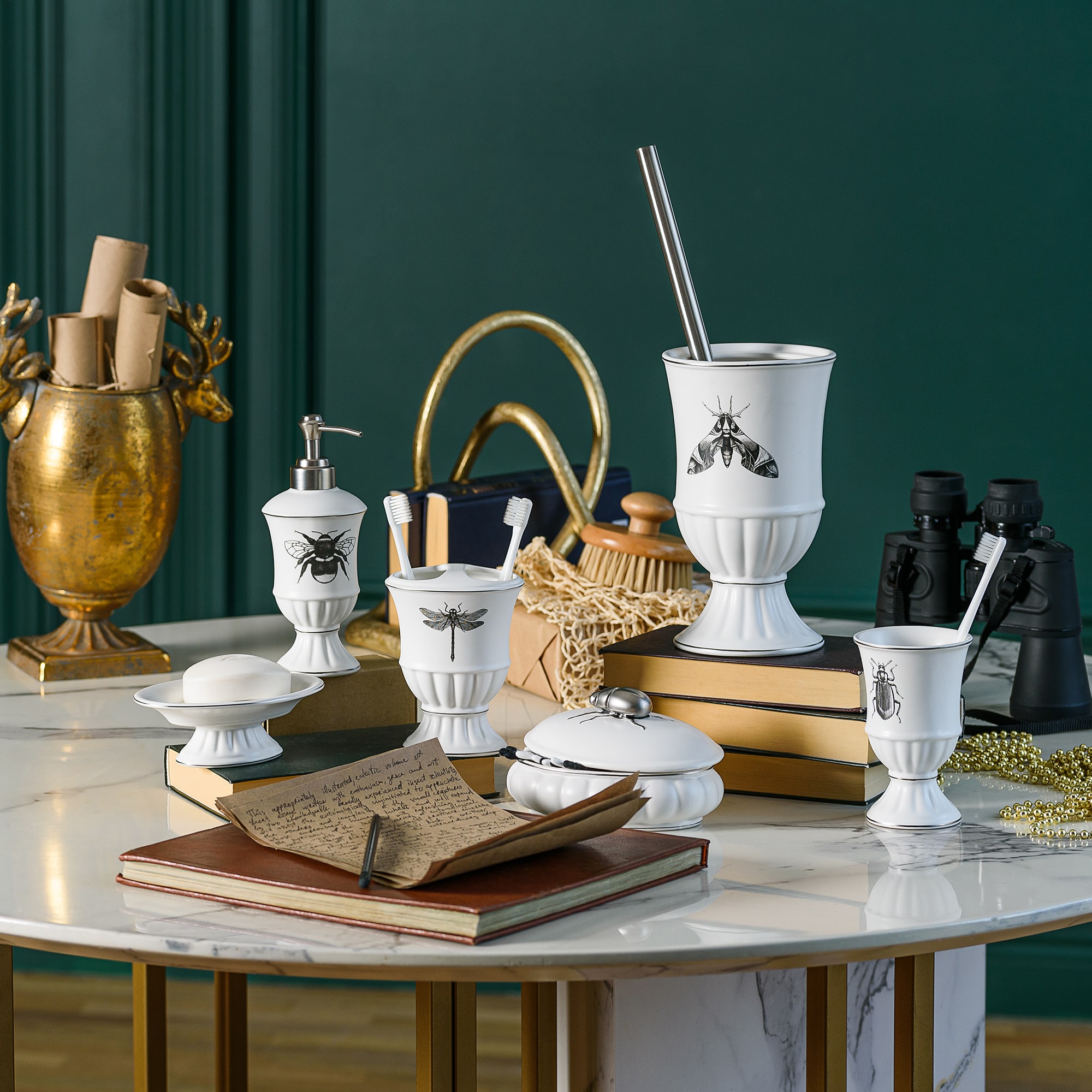 89097072 Стакан для зубных щеток с разделителем керамика цвет белый Buzz Fauna Santreyd  - Вид №6