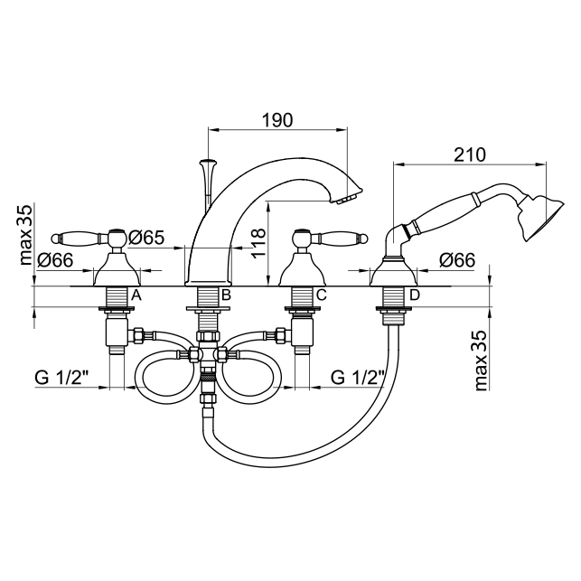 DO730101015 Смеситель на борт ванны Webert Dorian - Вид №1