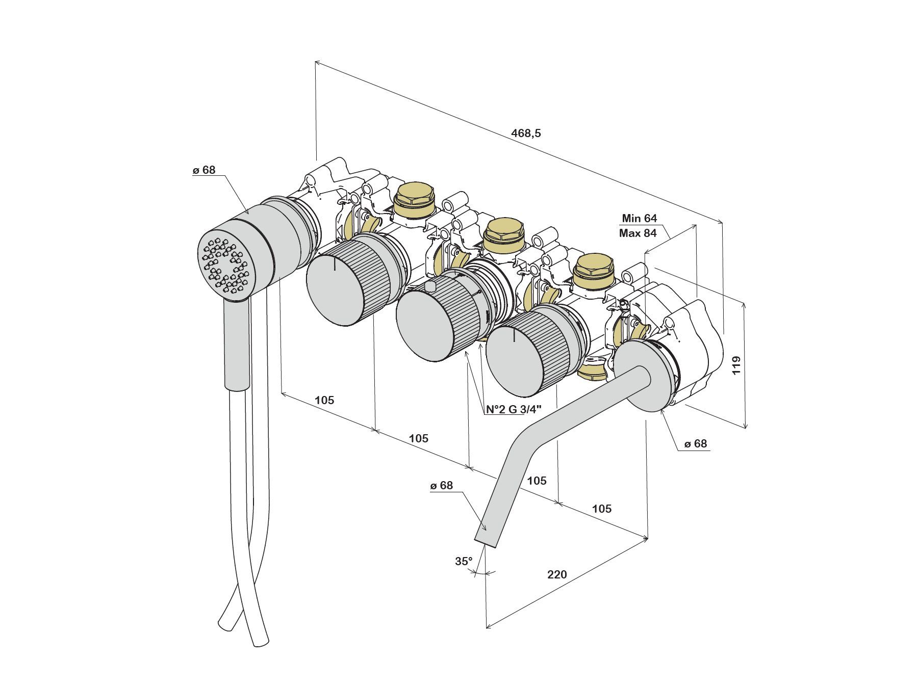 Термостатический смеситель для ванны из нержавеющей стали Amphora катушка ARCH-00106716 - Вид №5