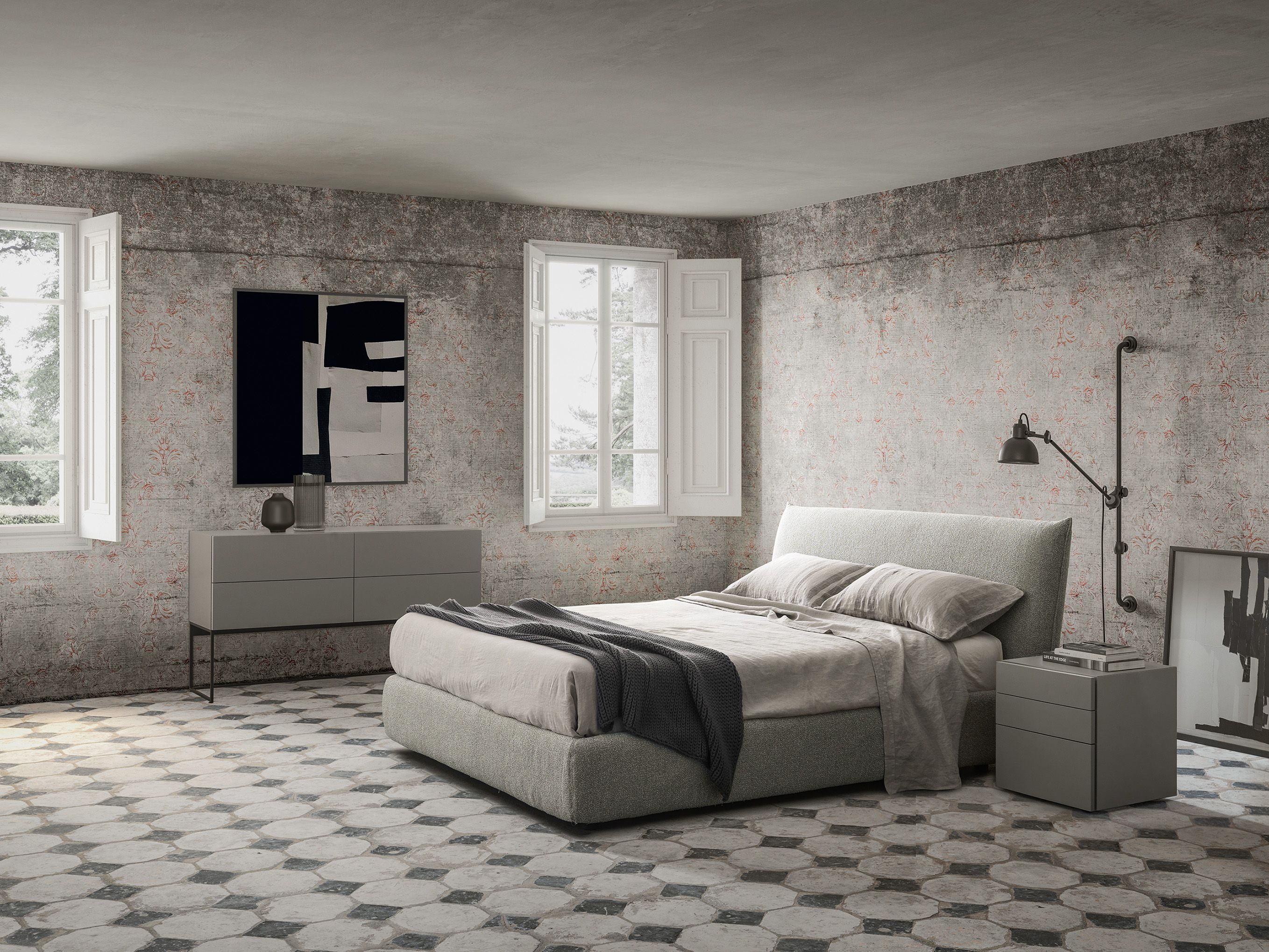 Двуспальная кровать из ткани с мягким изголовьем Caccaro TOFFEE ARCH-00110151 - Вид №3