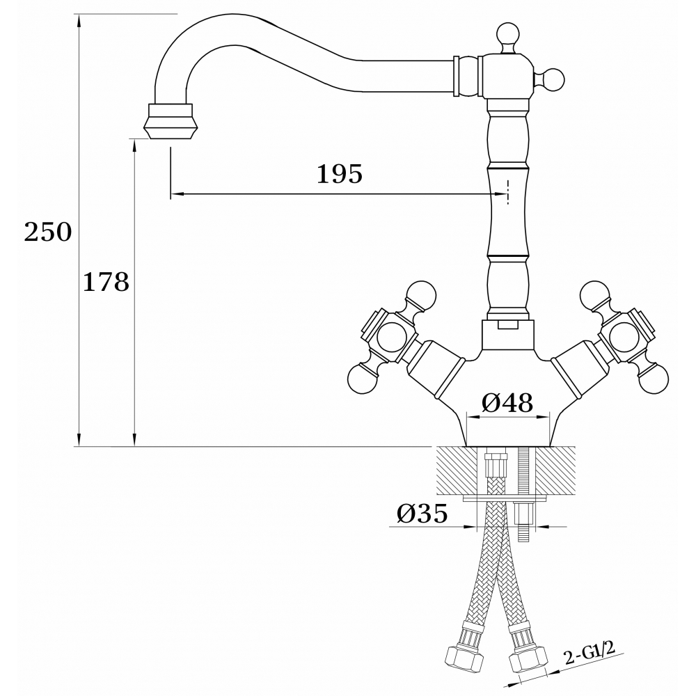 GZ 09022 Смеситель для кухни двухвентильный Ganzer Хром Ganzer Германия 13955 - Вид №2