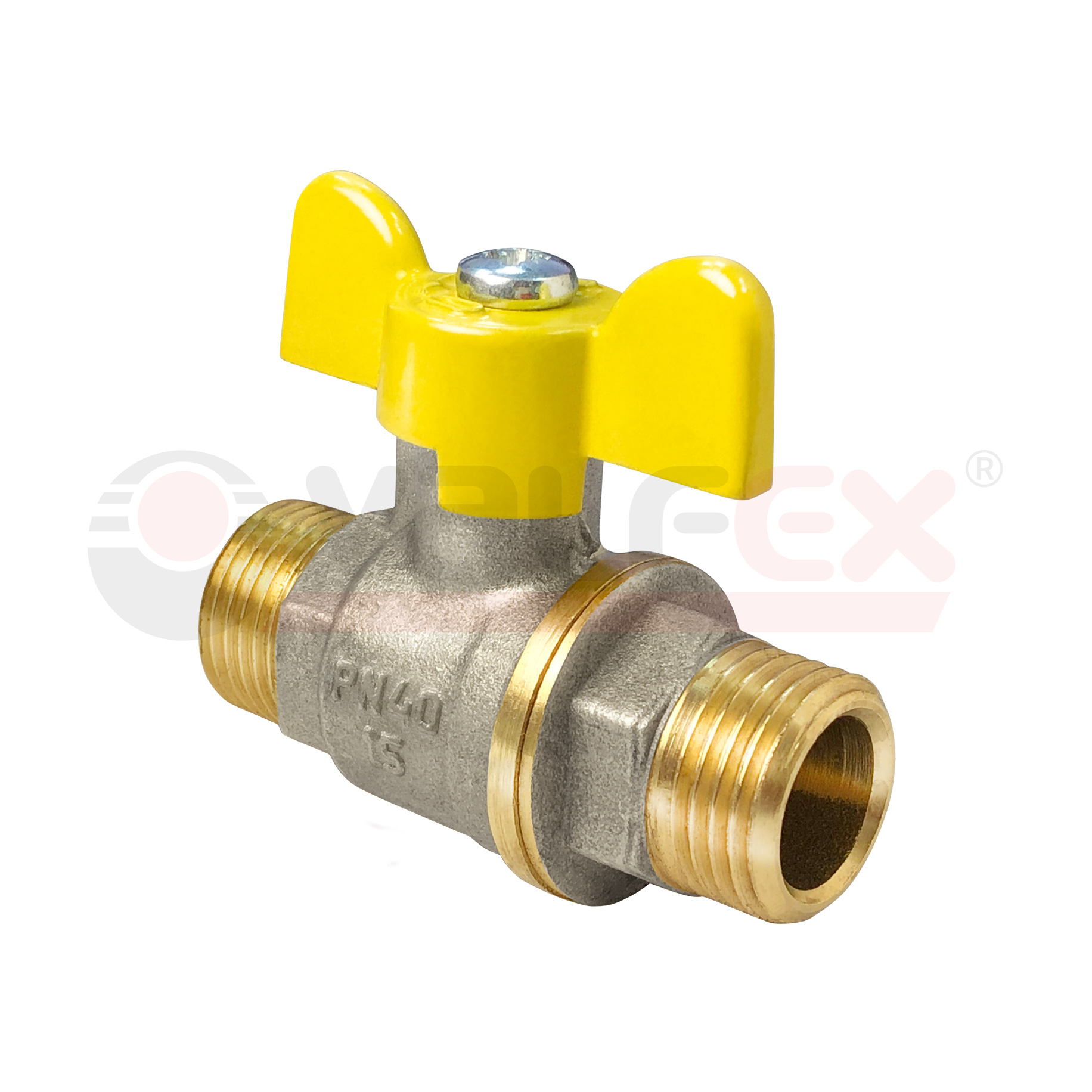 VF.279.NB3.034 Valfex Кран шаровой (с никелевым покрытием) для газа, ручка-бабочка (наруж.-наруж.)  3/4" 