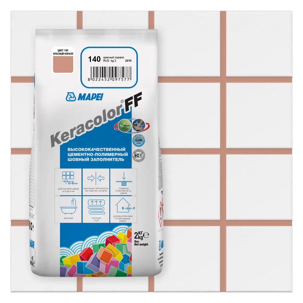 Затирка цементная Mapei Keracolor FF 140 цвет красный коралл 2 кг 81981439 STLM-2147300 Без серии