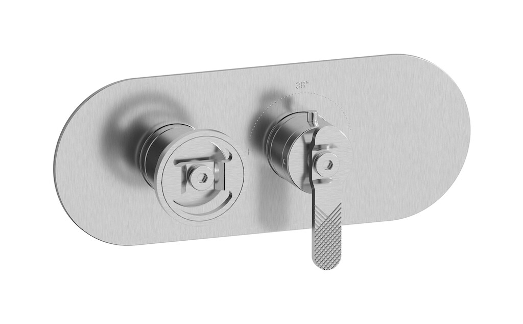 Комплект наружных частей термостата на 1 потребителей - горизонтальная овальная панель с ручками Bold WE ARE IB eua122ssnb1 Brushed Nickel Aqua