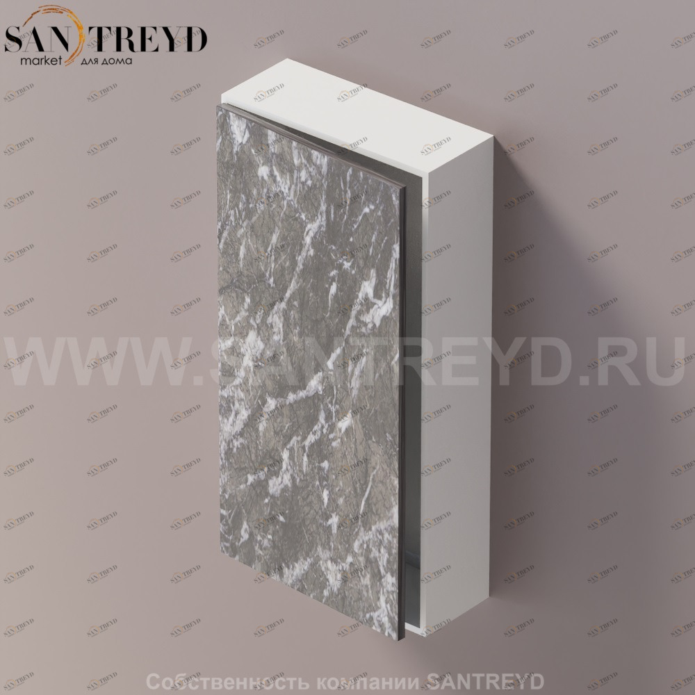 LIFT Модульный шкаф 80 см с левой дверью на доводчиках. Модули могут располагаться горизонтально и вертикально. Отделка: белая краска и серый мрамор. AMOB052GCLZSX Agape