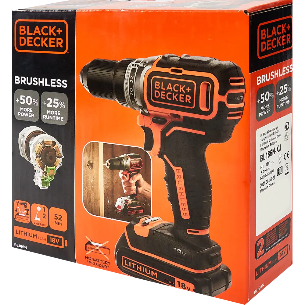 Дрель-шуруповерт аккумуляторная бесщеточная Black&Decker BL186N-XJ, 18 В без АКБ и ЗУ 82729968 STLM-2113075 BLACK + DECKER  - Вид №5