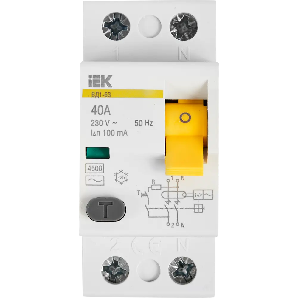 УЗО IEK ВД1-63 2Р 40 А 100 мА 4.5 кА AC MDV10-2-040-100 84284611 STLM-2051458  - Вид №2