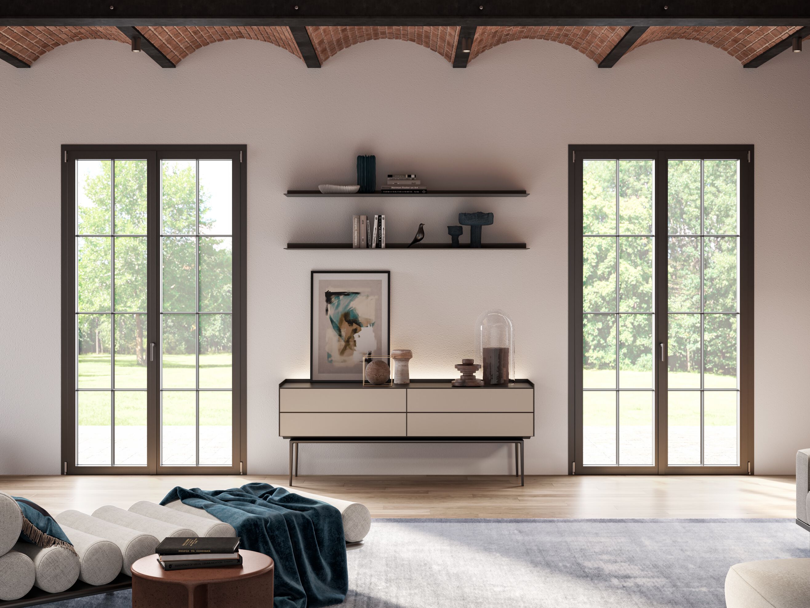 Алюминиевая створчатая дверь-окно WnD MIRU STEEL ARCH-00048683