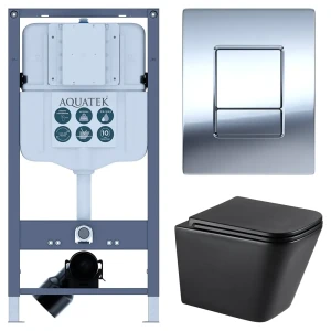 Комплект инсталляции Aquatek Pneumo N 49 с безободковым унитазом Moneron клавиша Aquatek Pnn-0000002 серая