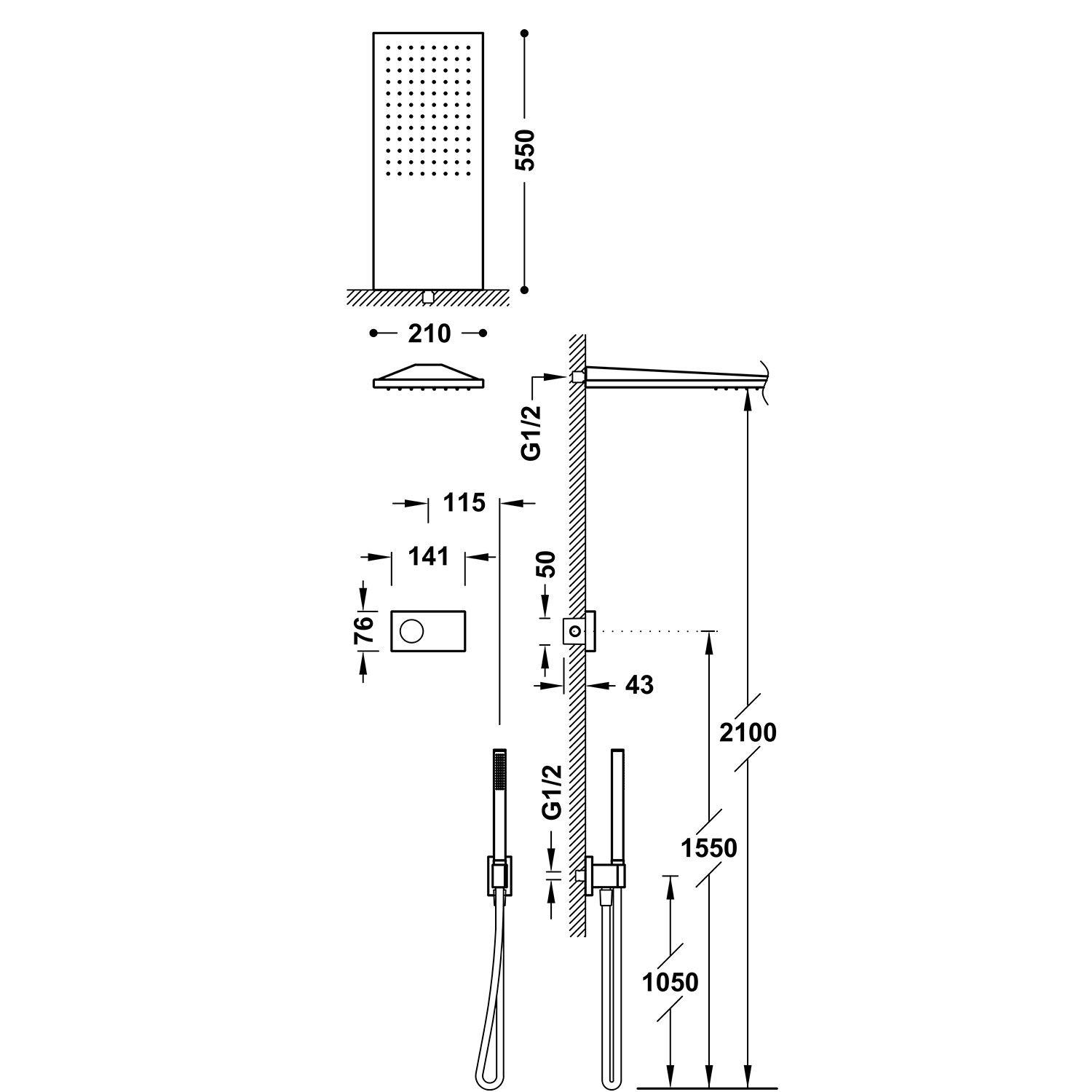 SHOWER TECHNOLOGY 2-ходовой встраиваемый электронный термостатический смеситель для душа, набор для душа-09286551OM TRES Electronic - Вид №1