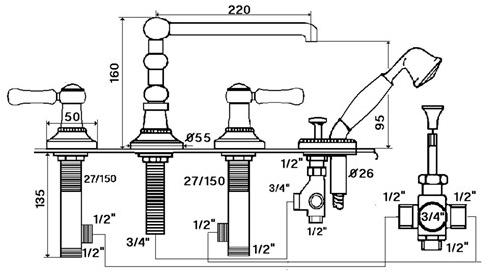 rvb Комплект для ванны с ручным душем на 4 отверстия 1935 limoges 1935.--.70 - Вид №1