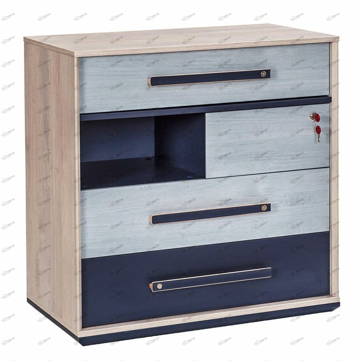 Комод с 4 ящиками и полкой голубой Trio CILEK TRIO 00-3832256 Синий;бежевый Santreyd