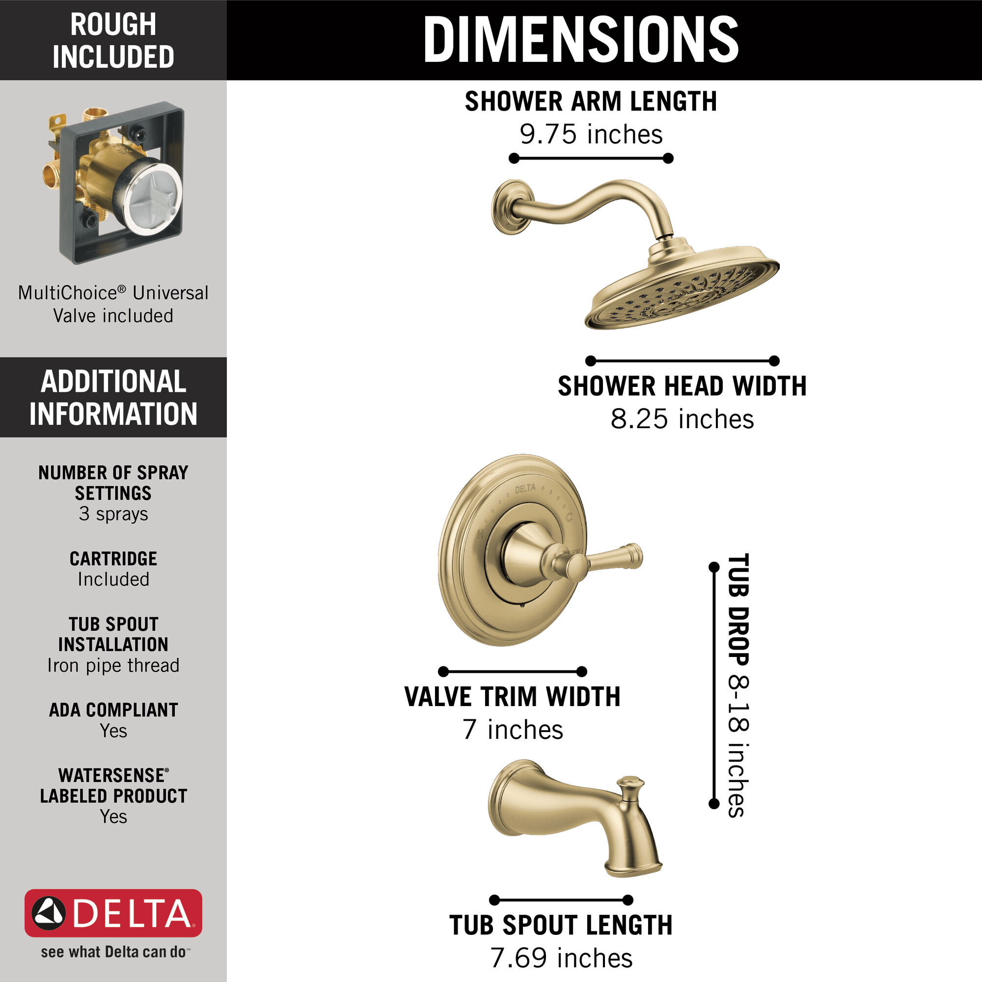 144757C-CZ Монитор серии 14 для ванны и душа с H2Okinetics Delta Faucet DELTA Шампанское бронза - Вид №2