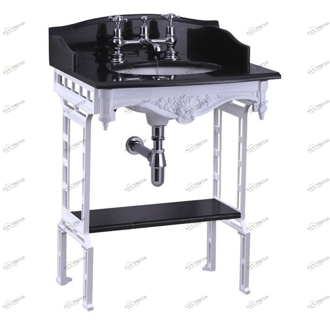 Гранитная столешница на 1,2 или 3 отверстия с подстольем из белого алюминия  Burlington G7 1TH, T43 WHI, G12 65см х 57,5см 