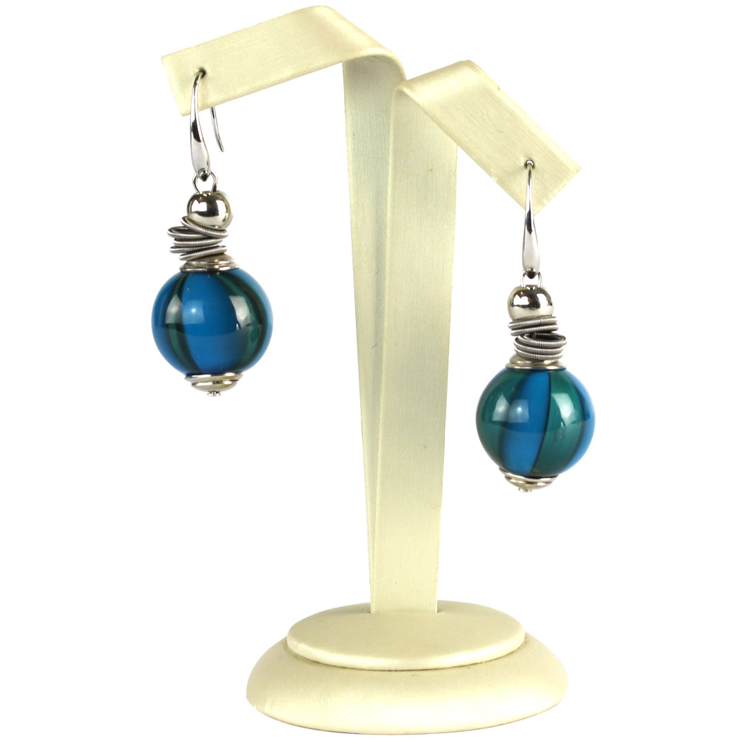 4671 ORIGINALMURANOGLASS Серьги Одиссея - зелёные - муранское стекло OMG 1 см  - Вид №1