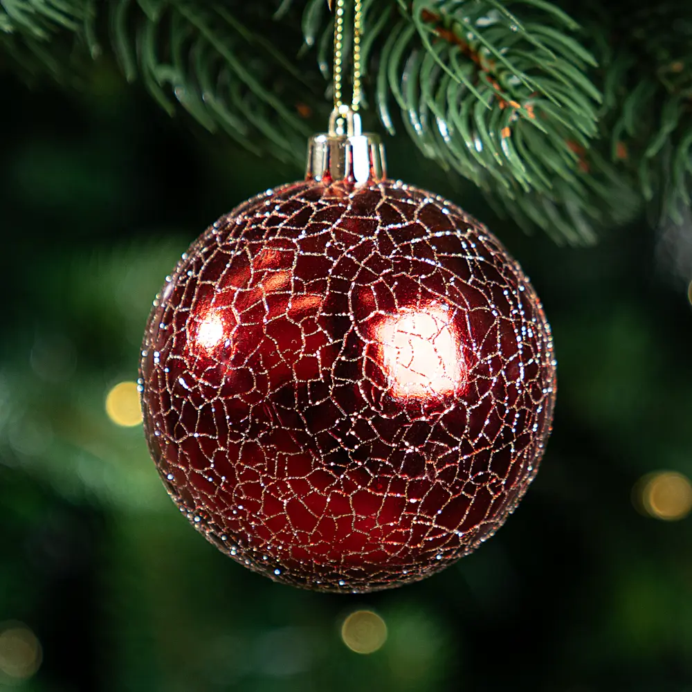 Елочный шар KREAFORTA кракелюр красный с блестками ø8 см 89420656 STLM-1582904