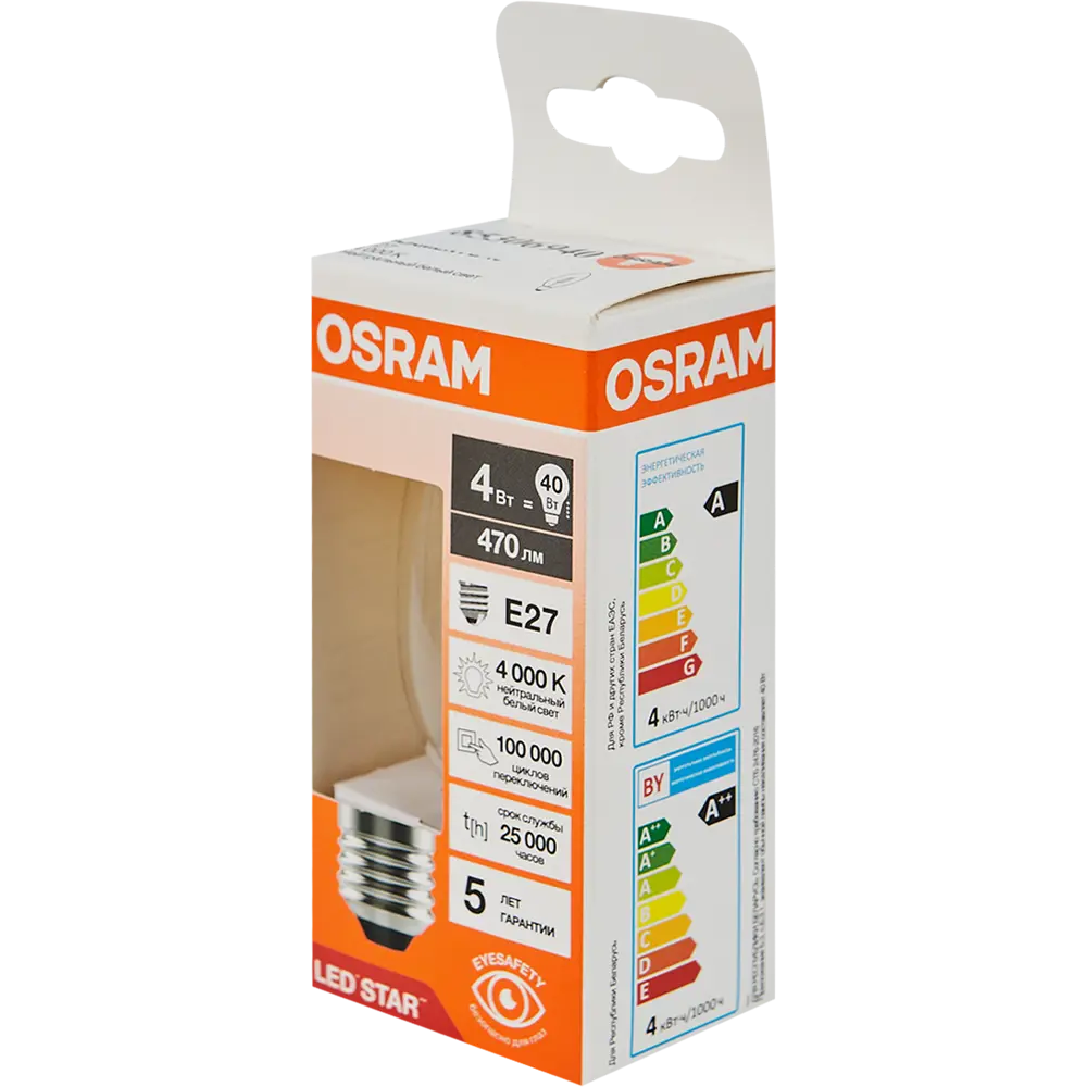 Лампа светодиодная Osram В E27 220/240 В 4 Вт свеча 470 лм нейтральный белый свет 85306940 STLM-2197009  - Вид №3