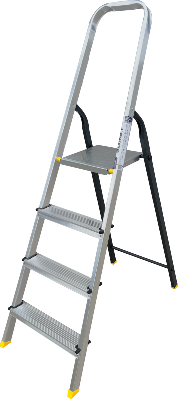 Стремянка комбинированная усиленная, алюминиевая со стальной задней ногой 4 ст.