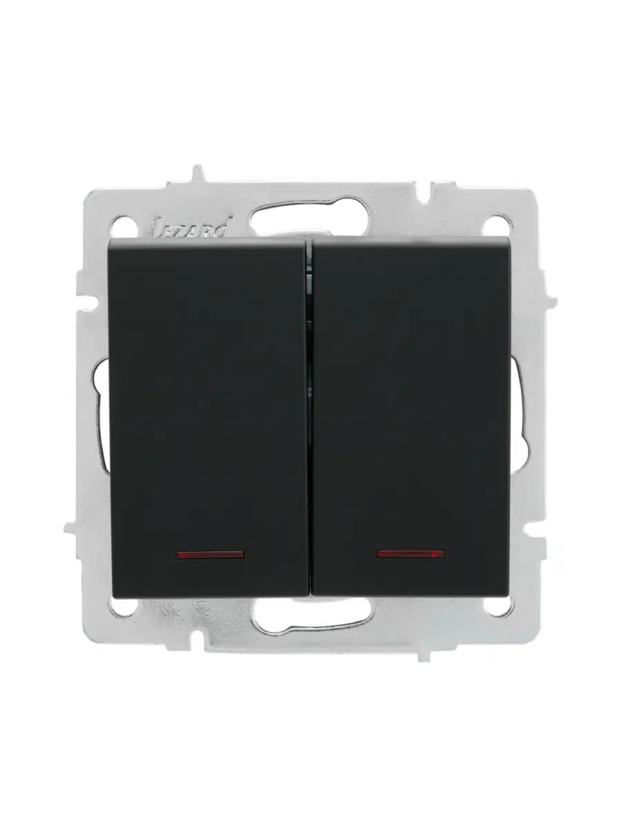 RAIN Выключатель двойной с подсветкой без рамки черный LEZARD 703-4288-112