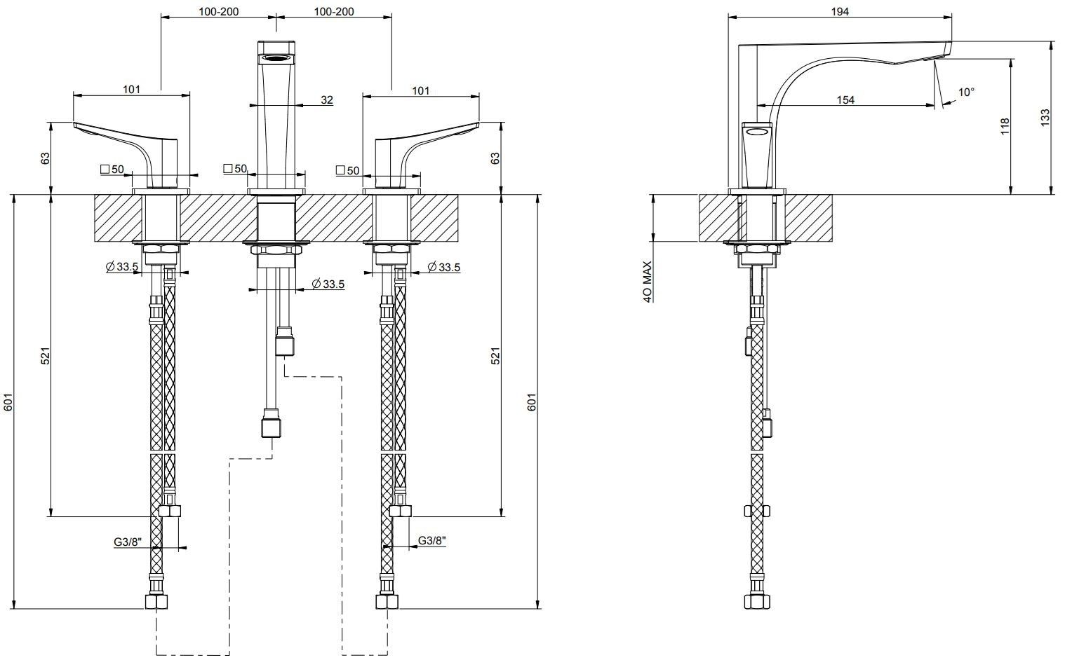 Смеситель для раковины с 3 отверстиями из латуни Gessi рельеф ARCH-00125491 - Вид №2