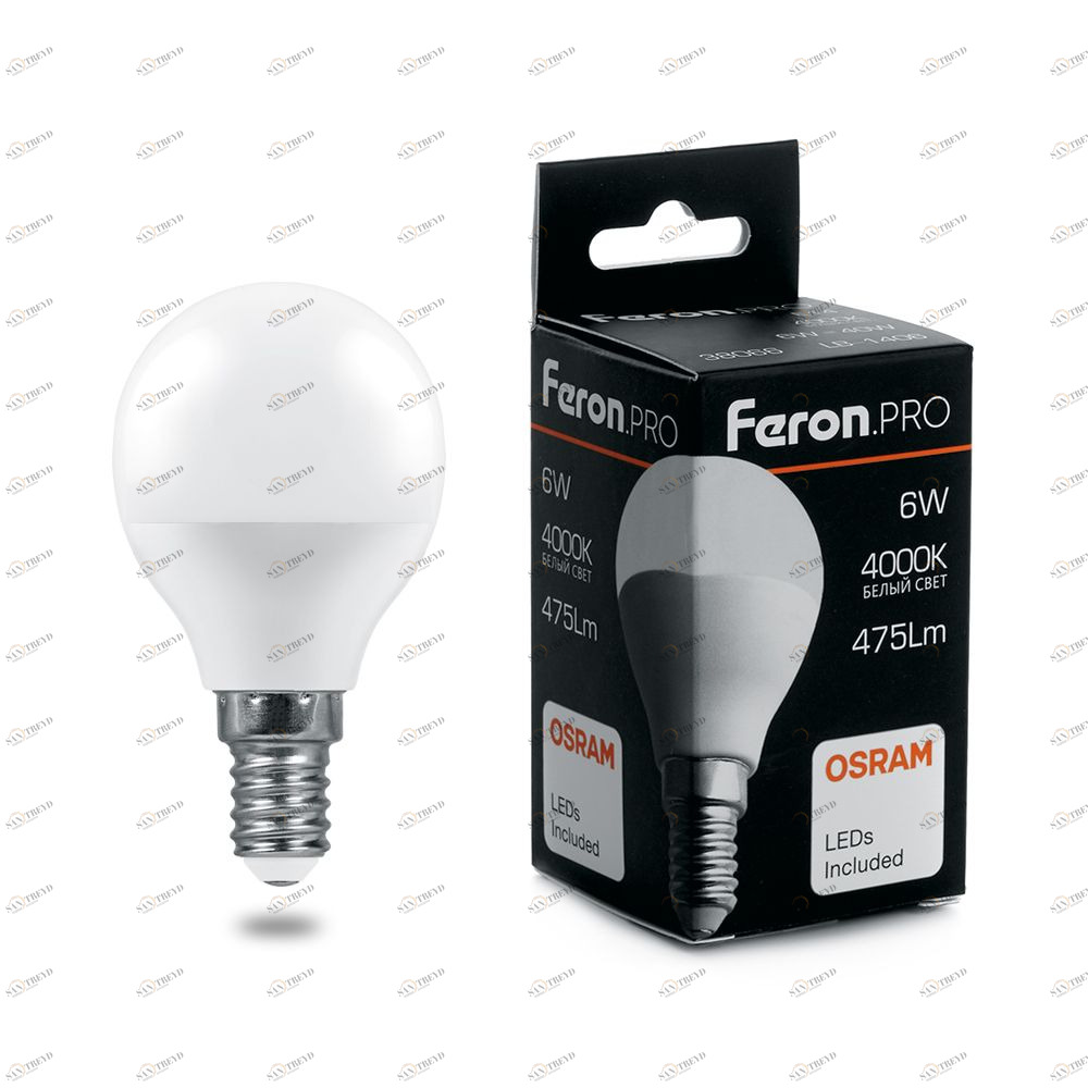 Лампа светодиодная Feron.PRO "Шарик" E14 9W 6400K OSRAM LED LB-1409 38079 FERON  00-3956755 Матовый 