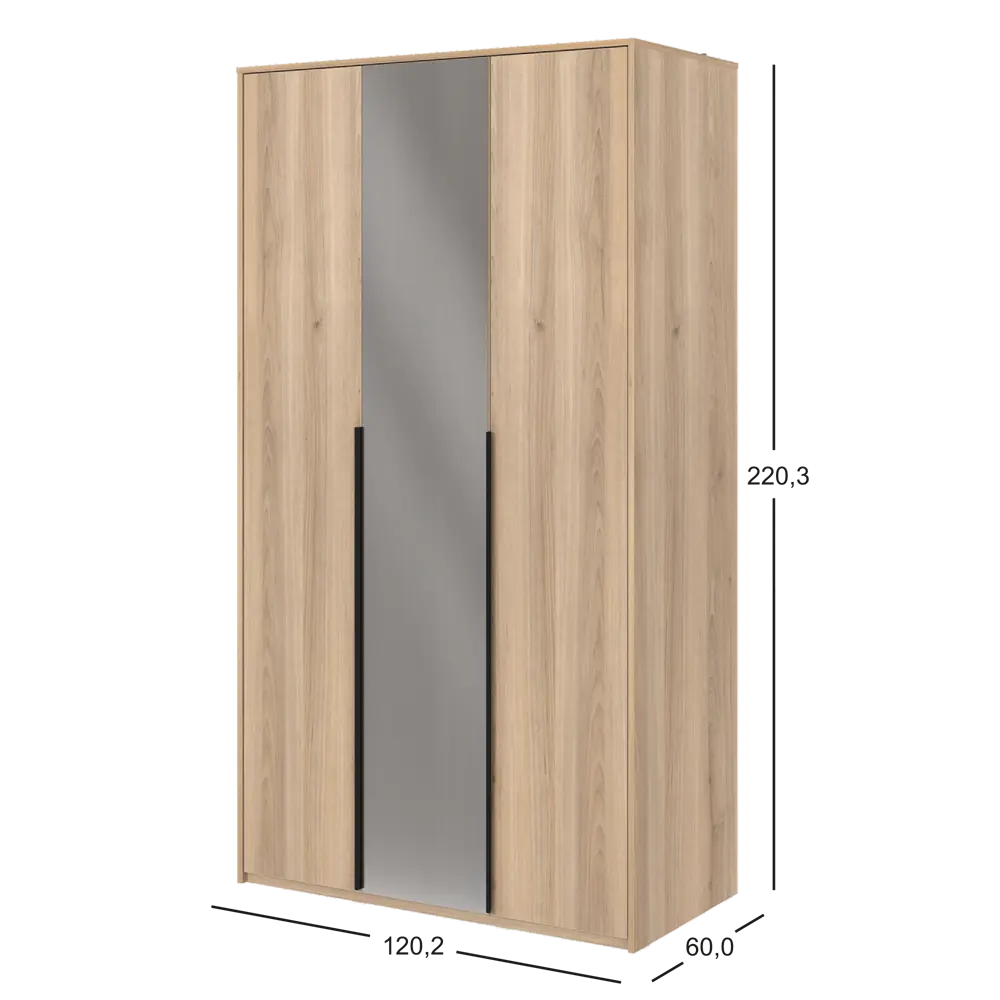Шкаф распашной Бергамо с 2 дверями с зеркалом 120x220x60 см ЛДСП цвет дуб комано Santreyd STLM-2031623 - Вид №6