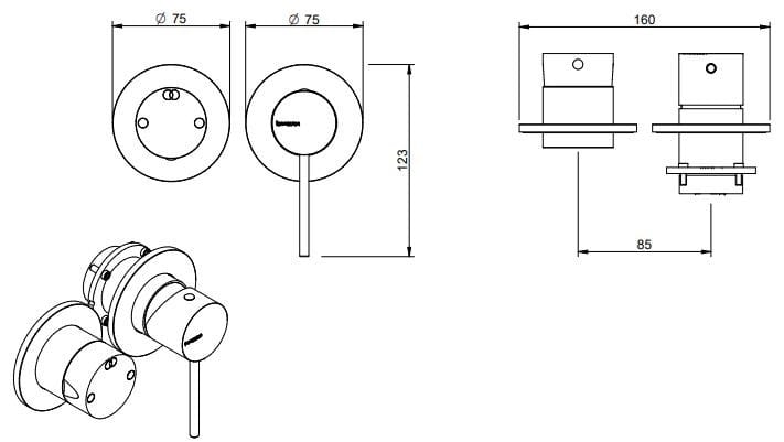 Смеситель для душа с 2 отверстиями из нержавеющей стали Rubinetterie Treemme 40 мм ARCH-00065429 - Вид №2