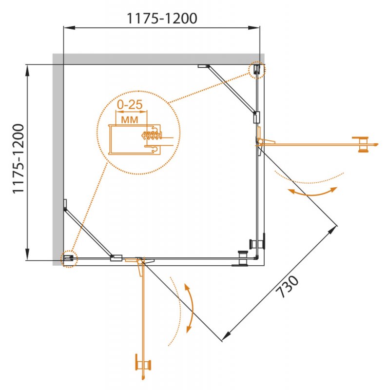 Душевой уголок CEZARES CRYSTAL-S-A-2-120-C-Cr - Вид №4