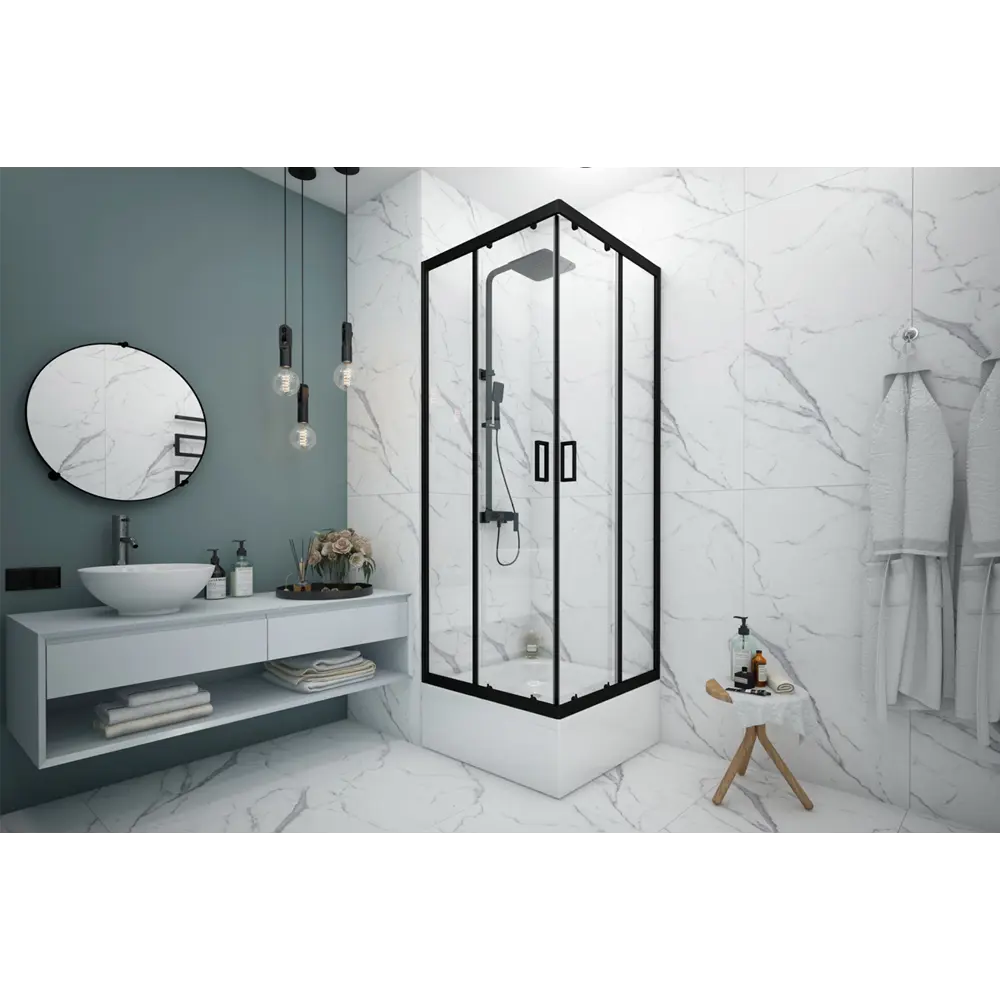 Душевая ширма Метакам Apart Black квадратная 90x90x185см цвет профиля черный раздвижная стекло 4мм прозрачное STLM-2206302 - Вид №54