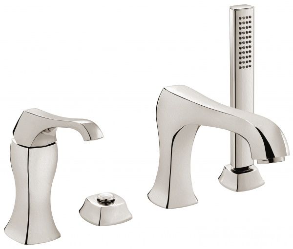 76120NS Комплект Ares с ручным душем для установки на борт ванны. На 4 отверстия, цвет зачищенный никель EMMEVI