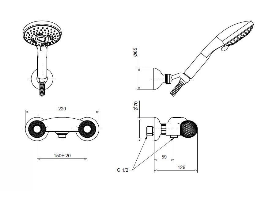 Набор для душа из хромированной латуни Bugnatese Axo ARCH-00127217 - Вид №2
