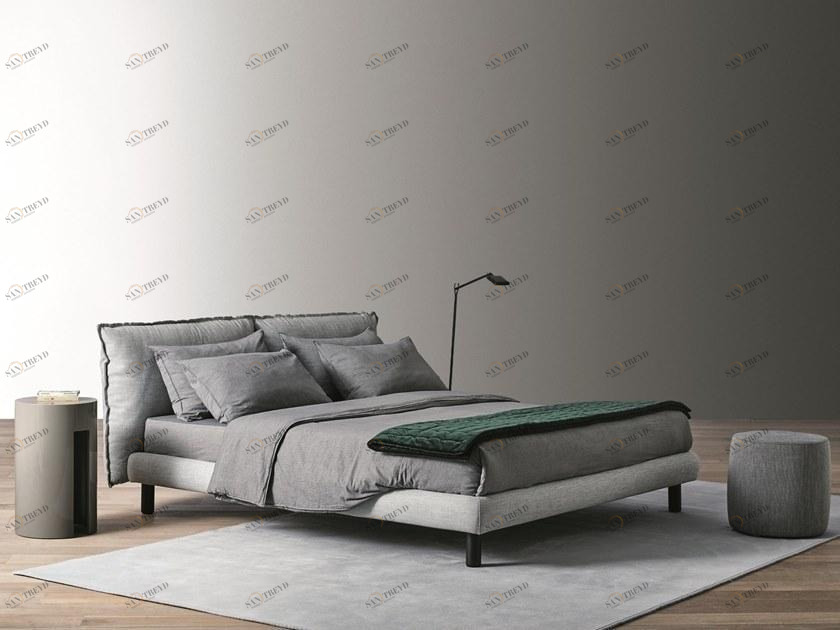 Meridiani Двуспальная кровать со съемным чехлом из ткани с мягким изголовьем sun-id-1456055