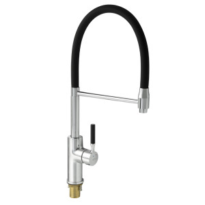 GFmark - Смеситель кухонный, боковой, ЛАТУНЬ, шаровый, с гибким изливом ЧЁРНОГО цвета, поворотный, с ФИКСАЦИЕЙ, код: 8253