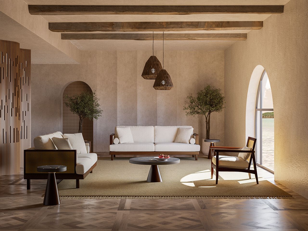 Деревянное и плетеное кресло с подлокотниками NDESIGN глина ARCH-00034454 - Вид №4