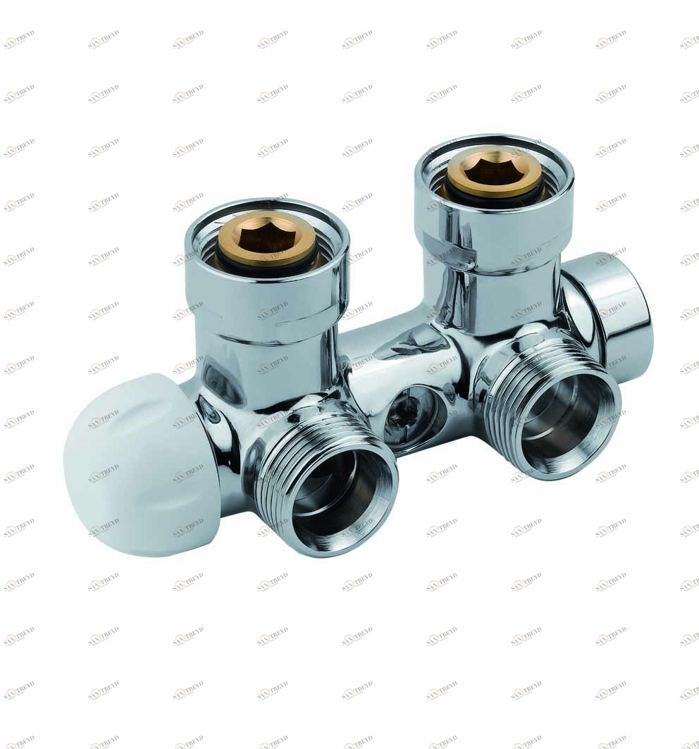 Carlo Poletti V37300B Клапан термостатический угловой одно/двухтрубный с бай-пасс, с подключением медной или пластиковой трубы. Межосевое расстояние 50 мм 