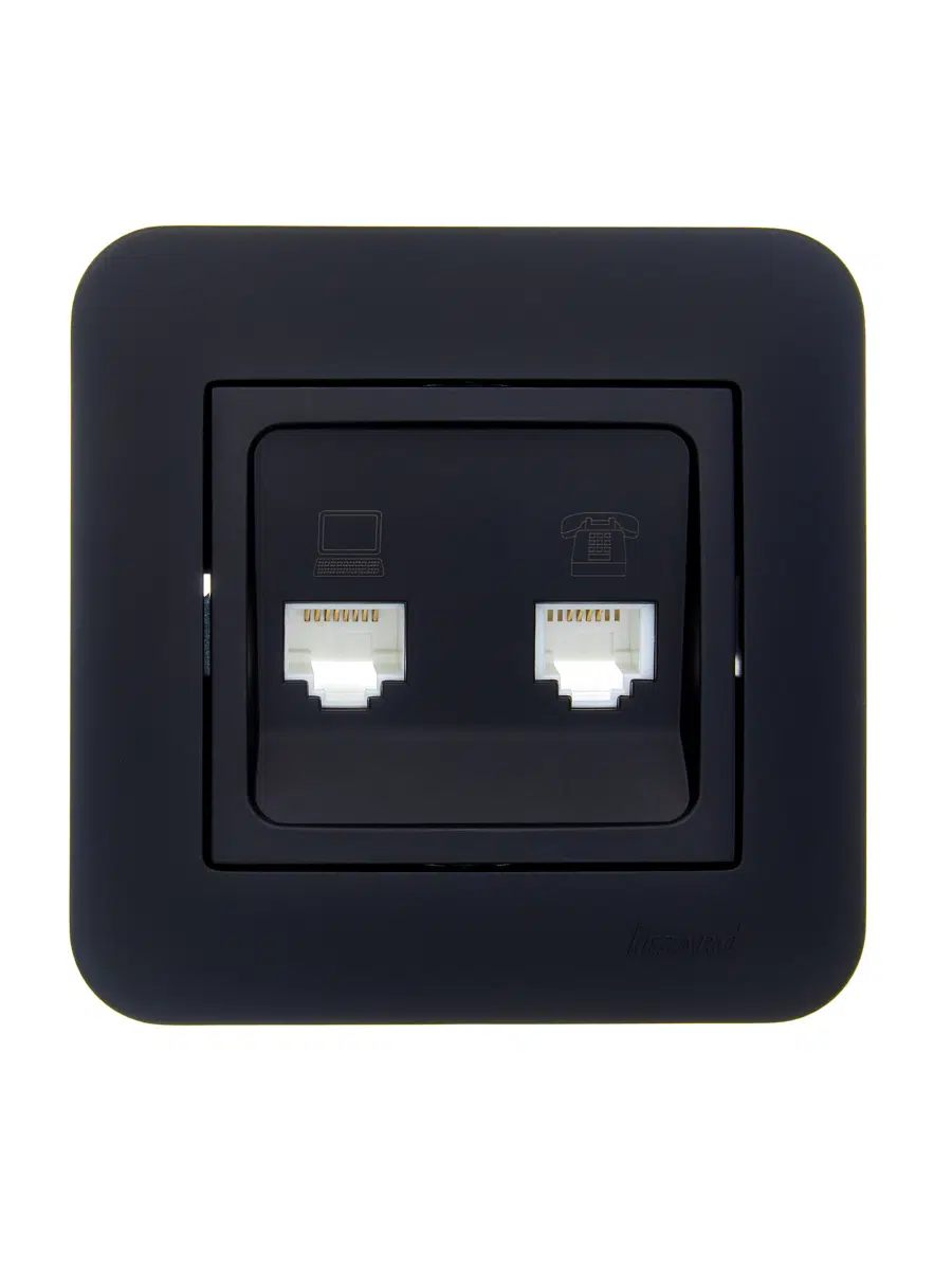 ASTI Розетка компьютер+телефон чёрный бархат LEZARD 7081-4242-143