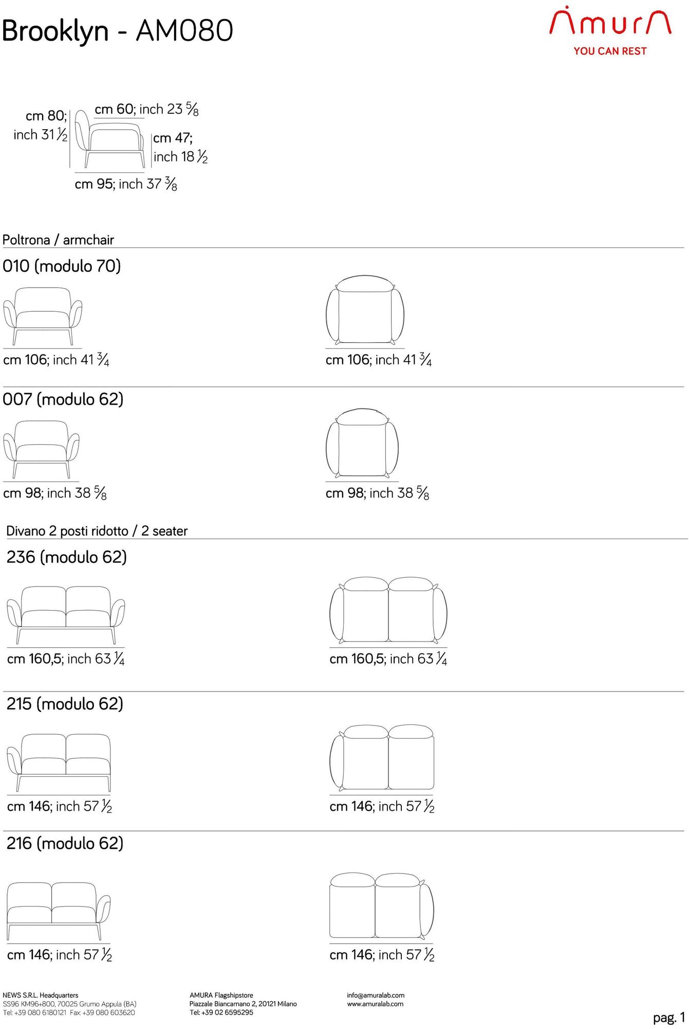 AMURA 2-местный тканевый диван Brooklyn Am080.020 - Вид №6