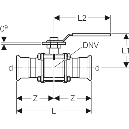 92101 Шаровой кран Geberit Mapress из нержавеющей стали с рукояткой, с двумя пресс-соединениями Geberit  - Вид №6