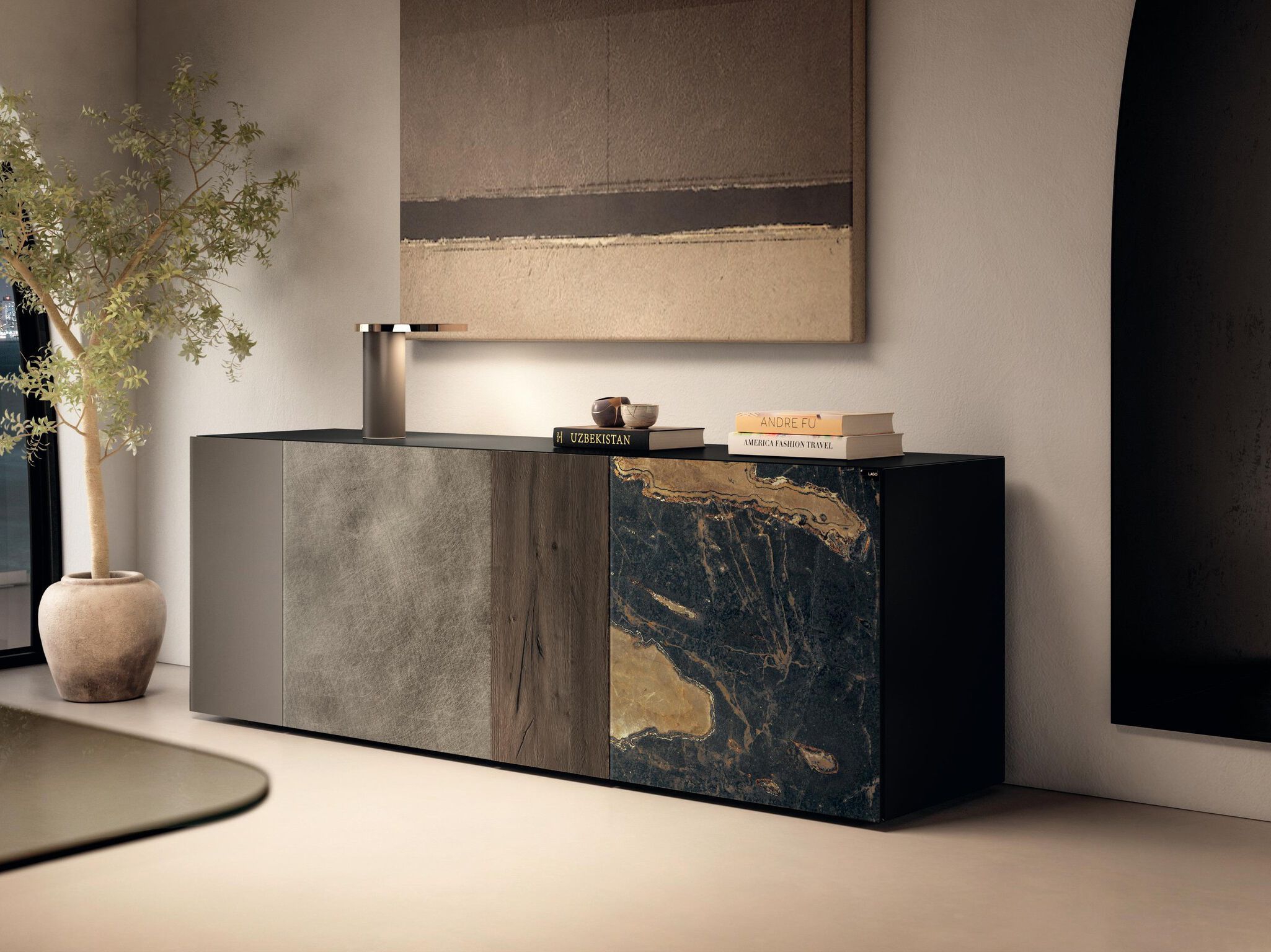 Шкаф из дерева и стекла с распашными дверями Lago 36e8 ARCH-00073433 - Вид №1