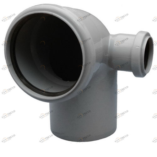 Отвод ПВХ канализационная D110х90° с выходом 50 (правый) Политек 6314