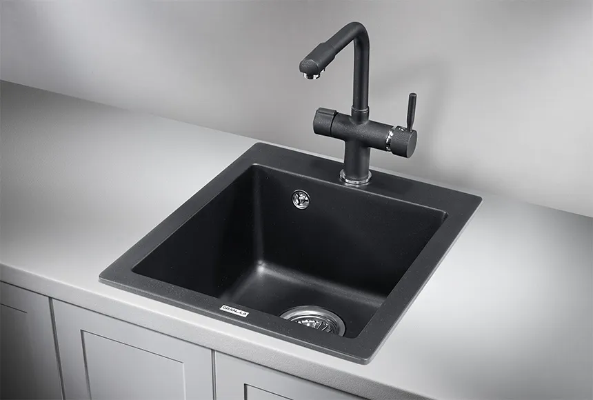 4201, ШВАРЦ (чёрный металлик), кухонная мойка, кварц GRANULA 4201-ST77