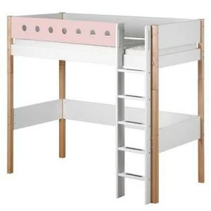 Кровать Flexa White высокая с прямой лестницей, 190 см, розовая лакированная