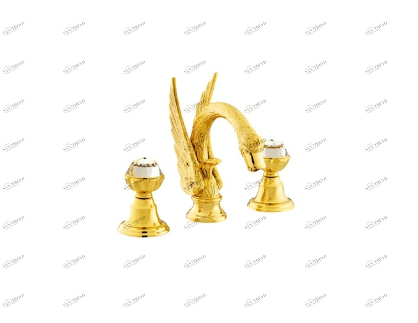 039242.A00.16 Раковина с тремя отверстиями и кристаллами swarovski swan series Золото 24К с черной патиной Mestre