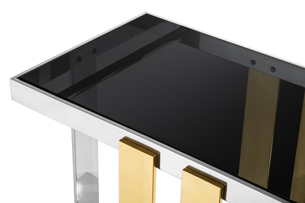 Консоль металлическая золотая, стальная с дымчатой стеклянной столешницей 110669 от Eichholtz EICHHOLTZ  247405 Золото;серый  - Вид №2
