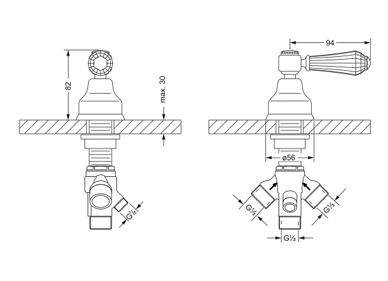 Переключатель на два положения ½", монтаж на борт ванны JOERGER Delphi Deco 129.40.750.000-AA - Вид №1