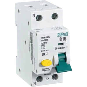 Дифференциальный автомат DEKraft 1P N C16 А 30 мА 6 кА A 16229DEK 84509414 STLM-2060240