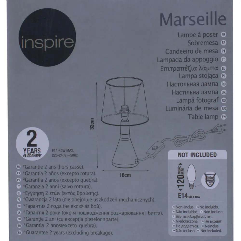 Настольная лампа Marseille база 1xE14x40 Вт, металл, цвет латунь 18580373 STLM-2044465 INSPIRE  - Вид №2