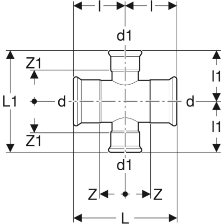 GEBERIT 21120 Крестовина двухплоскостная редукционная Geberit Mapress из углеродистой стали  - Вид №2