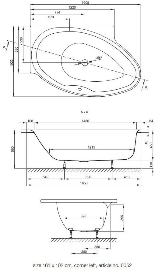 Bette Асимметричная ванна из эмалированной стали  6052/6053  - Вид №2